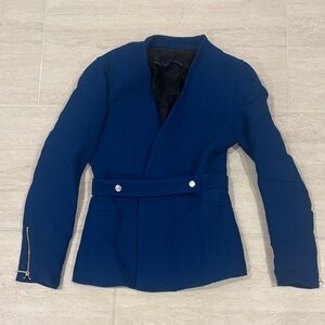 Zara Stylish Royal Blue belted Blazer with zipper sleeves size xs
